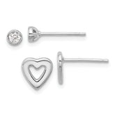 Sterling Silver Rhodium-plated CZ and Heart Post Earrings Set